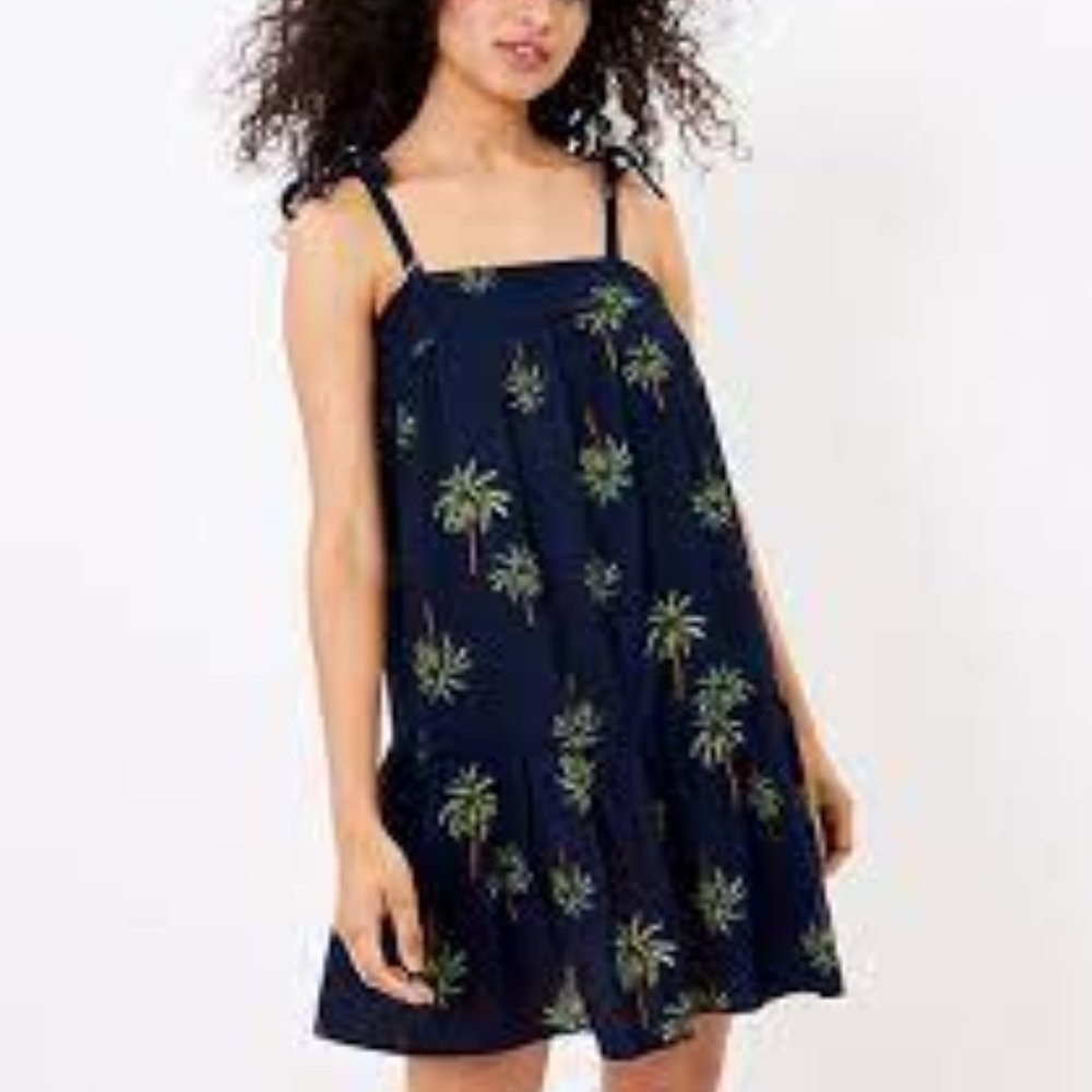 LOFT  Beach Palm Tie Strap Swing Dress